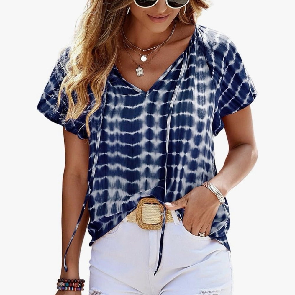 Navy Tie-Dye V-Neck Women's Top